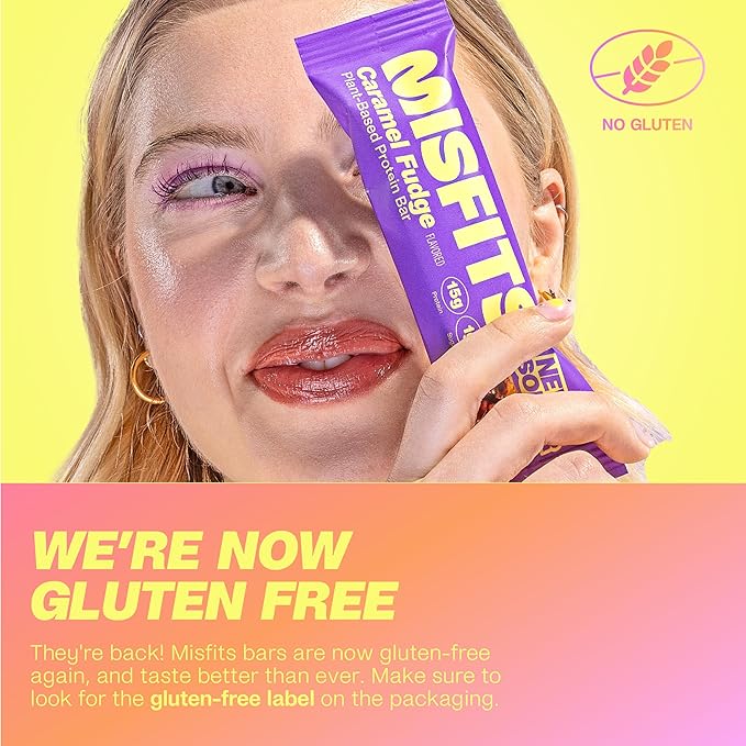 Misfits Protein Bar Variety Pack | Nutrition Bars - 14-15g Protein, 1g Sugar, Plant-based, Low Carb, Non-GMO, Gluten Free Snacks | Pack of 12, Multiple Flavors