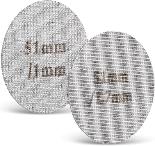 2 Pack 51mm Espresso Puck Screen, 1.7mm and 1.0mm Thickness Metal Contact Screen for 52-54mm Portafilter Stainless Steel Filter Mesh Plate