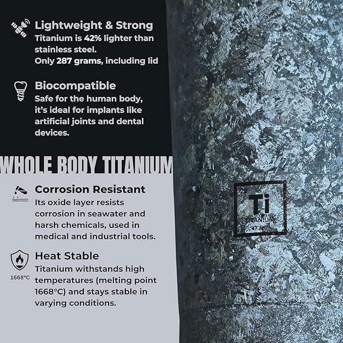 KOYASU® Ti-Zero™ 16oz Titanium Cup [Titanium Frost] - Ultralight Camping Gear. Uncoated Crystallized Finish, Bio-Compatible Titanium Body. Rugged Thermal Flask for Hiking Outdoor Survival