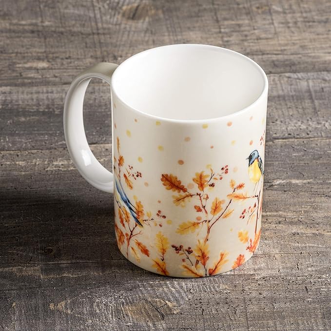 Maison d' Hermine Coffee Mug with Handles Fine Bone China Mugs Pack of One Tea Cups for Hot Beverages Cappuccino Latte Home Restaurant Office Perfect for Gift (Oak Leaves - Jaya & Friends, 12 Ounce)