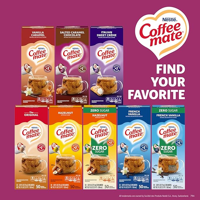 Nestle Coffee mate Coffee Creamer, Salted Caramel Chocolate, Liquid Creamer Singles, Non Dairy, No Refrigeration, 0.375 fl oz Tubs (Pack of 200)