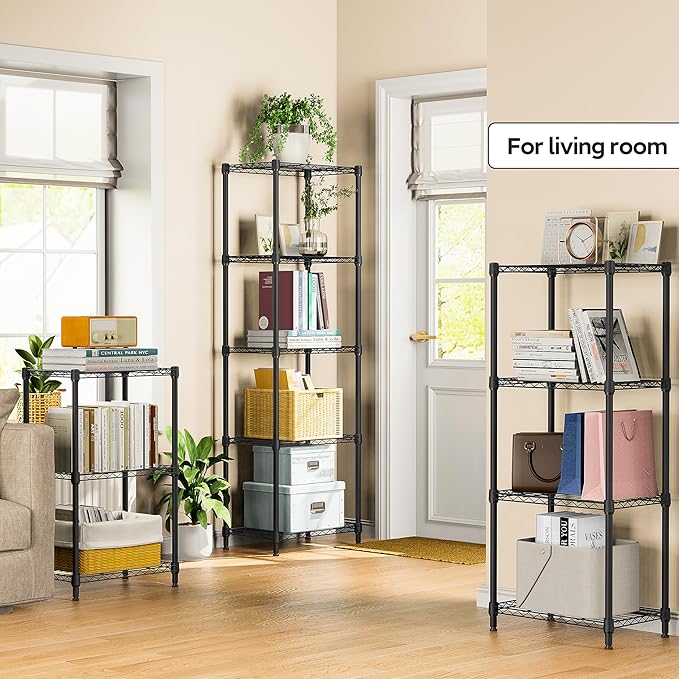 M MZG 3 Tiers Shelf Metal Storage Shelves Wire Rack Closet Organizers with Wheel for Garage Kitchen Bathroom Laundry Black 11.8" D x 17.7" W x 28.8" H