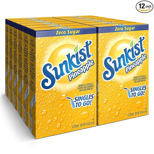 Sunkist Soda Pineapple Singles To Go Drink Mix, 0.53 OZ, 6 Count (Pack of 12)