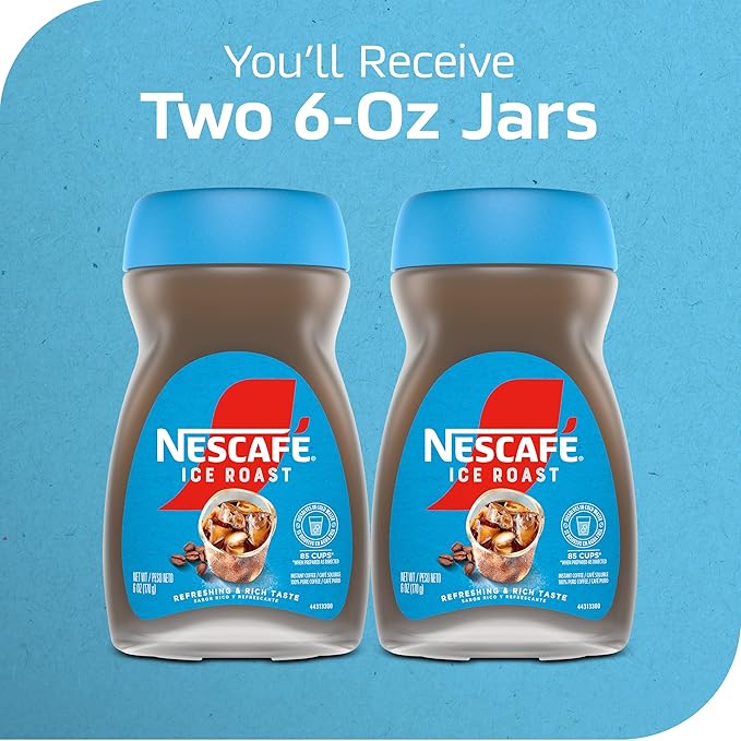 NESCAFÉ Ice Roast, Instant Iced Coffee, 2 Jars (6 Oz Each)
