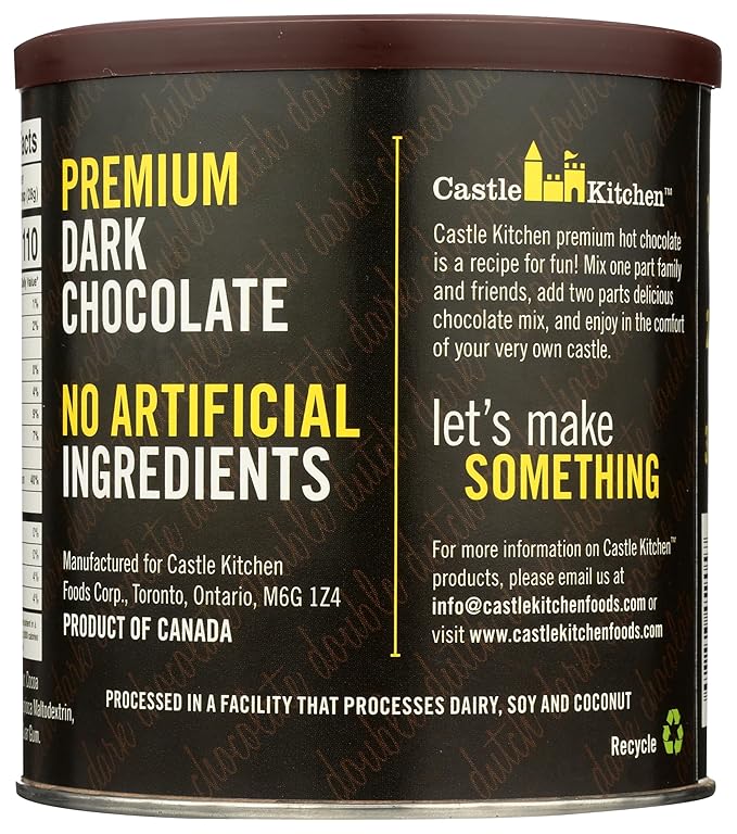 Castle Kitchen Double Decadent Dark Chocolate Hot Cocoa Mix-Dairy-Free, Vegan, Plant Based, Gluten-Free, Non-GMO Project Verified, Kosher Hot Chocolate-Just Add Water-14 oz Tin