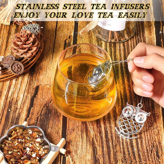 Cunhill 4 Sets Loose Tea Infusers Stainless Steel Teaballs Cute Tea Strainers Steeper Filters with Crystal Stone Pendants and Drip Tray Teacups Accessories(Funny Style)