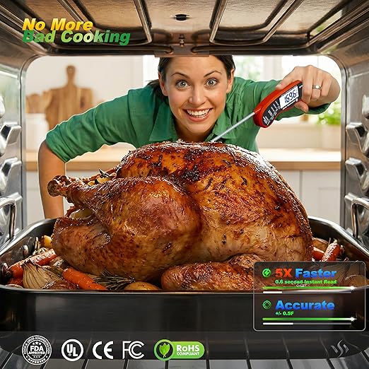 0.6S Instant Read Digital Meat Thermometer Probe/Pen，Factory‑Calibrated/Waterproof/Backlit/Magnetic/Flip Display/Motion Sensor:Outdoor BBQ, Barbecue Grilling, Smoking, Oven, Baking, Oil, Candy