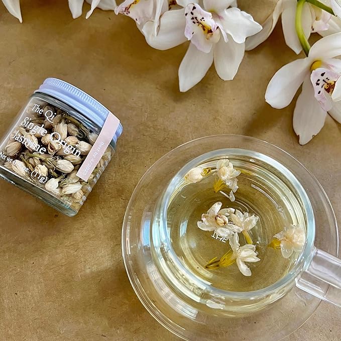 The-Qi Trio Petite Flower Teas Set - 3 Jars of Whole Flowers (Butterfly Pea, Rosebud, & Jasmine) - 100% All Natural Floral Tea Gift Set for Inner Calm, Relaxation, & Wellness - Naturally Caffein-free