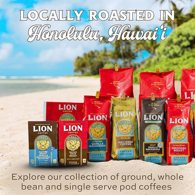 Lion Coffee 24K Gold Roast 100% Kona Ground Coffee, Medium-Light Roast, A Taste of Aloha - 7 Ounce Bag