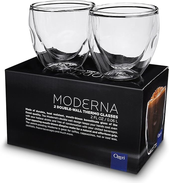 Ozeri Moderna Artisan Series Double Wall Beverage and Espresso Shot Glasses, 2-Ounce, Set of 4