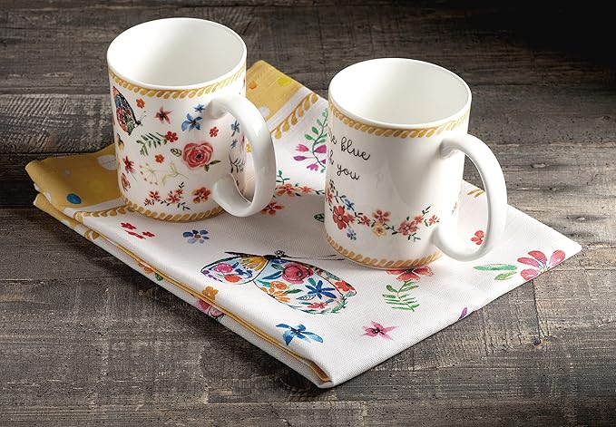 Maison d' Hermine Coffee Mug with Handles Fine Bone China Mugs Pack of Two Tea Cups for Hot Beverages Cappuccino Latte Home Restaurant Office Perfect for Gift (Happy Florals - Sweety, 15 Ounce)