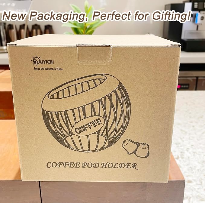 K-Cup Holder, Large Capacity K-Cup Organizer for Counter, Coffee Bar Accessories, Metal Coffee Pods Storage (Brown)