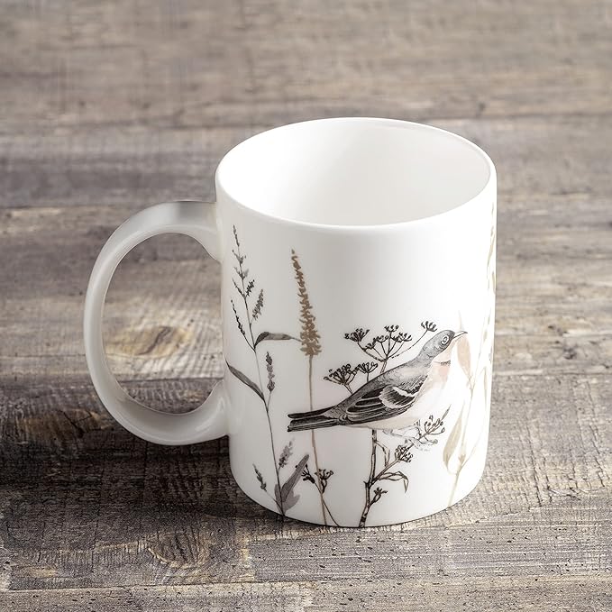Maison d' Hermine Coffee Mug with Handles Fine Bone China Mugs Pack of One Tea Cups for Hot Beverages Cappuccino Latte Home Office Perfect for Gift (Meadow Florals - Brown Perfect Pasture, 12 Ounce)