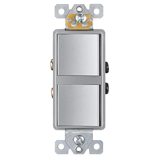ENERLITES Double Paddle Rocker Decorator Switch, Ground Terminal, Clamp-Type Back Insert Wiring, Copper Wires Only, Single Pole, Residential/Commercial Grade, 15A 120-277VAC, 62834-SV, Silver