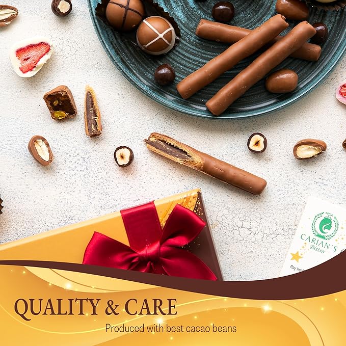CARIANS Chocolate Gift Box, Luxury Assortment Pralines, Chocolate Covered Turkish Delights, Dragees with Strawberry, Pistachio, Hazelnut, Great For Gift Giving, Christmas, Thanksgiving, Anniversary