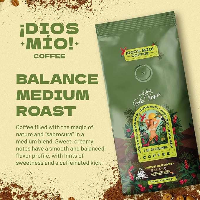 Dios Mio Coffee by Sofia Vergara, Medium Roast, Ground Premium Colombian Coffee, 12 Ounce Bag