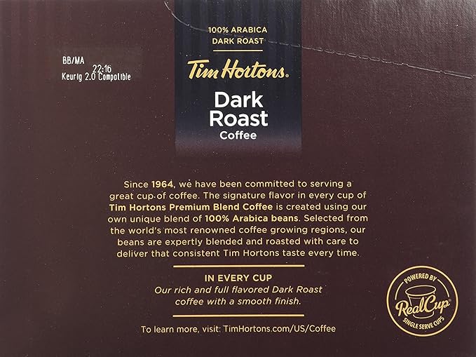 Tim Hortons Dark Roast Single Serve Coffee Cups, 96 Count (Packaging May Vary)