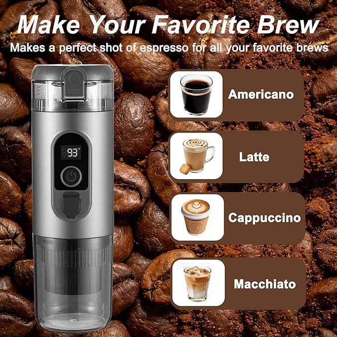 Portable Electric Espresso Machine Travel Coffee Maker 20 bar Mini Espresso Self-Heating Car Coffee Maker Compatible with Ground Coffee & NS Capsule for Camping RV Hiking Offic, Gray
