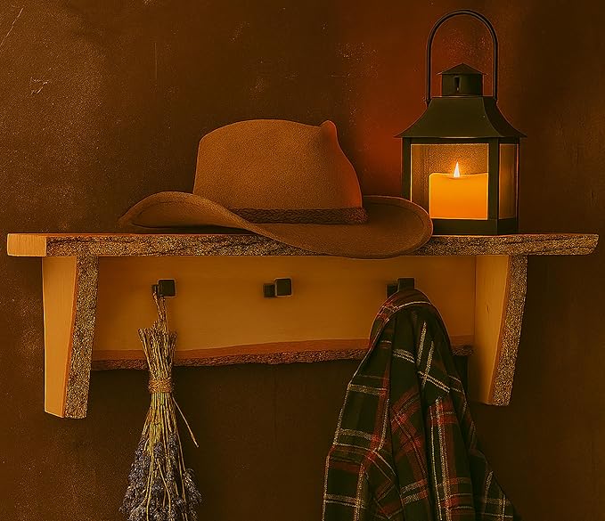 Foggy Bottom Woodworks LLC Rustic Basswood Bark Live Edge Shelf, 22 Inches