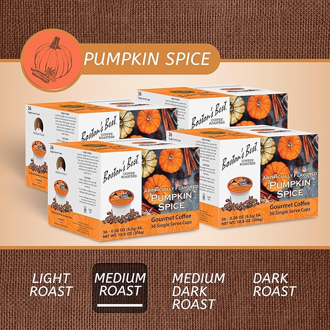 Boston’s Best - Fall-Inspired Pumpkin Spice Coffee, Medium Roast Flavored Gourmet Flavour Compatible with Keurig Coffee Maker, 1 Count (144 Single Serve Cups)