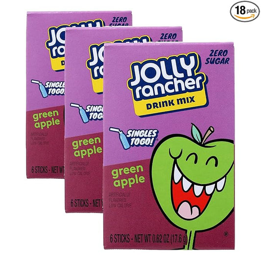 Jolly Rancher Singles-To-Go Sugar Free Green Apple Drink Mix, 6-ct (Pack of 18)