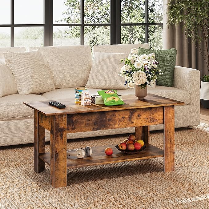 WLIVE Coffee Table, 39" Lift Top Coffee Table with Hidden Compartment, Storage Shelf and Lifting Top for Home Living Room, Office and Reception Room, Brown