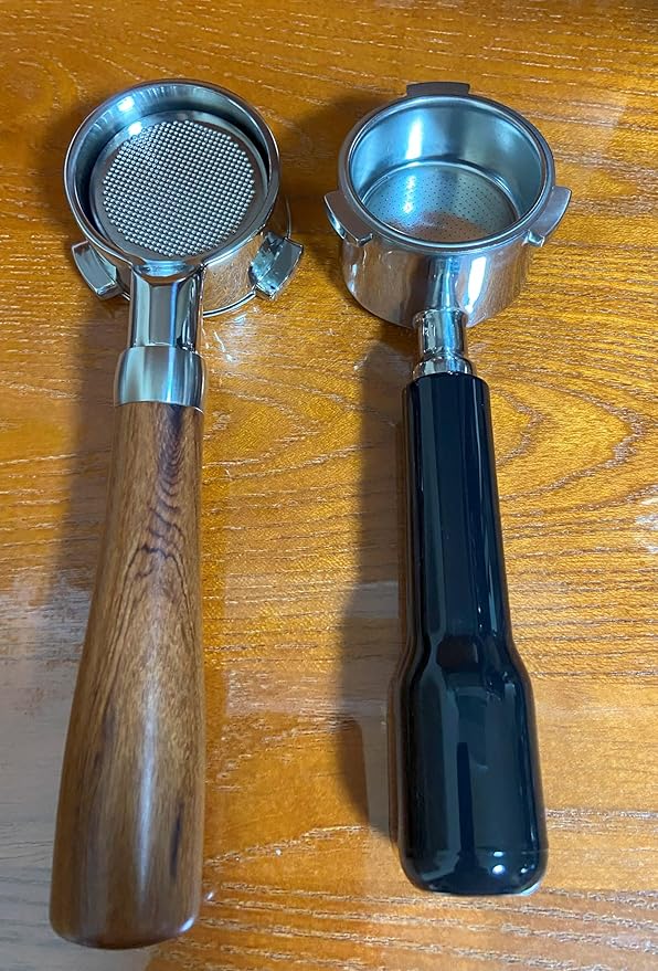 51mm Bottomless Portafilter Fits DeLonghi EC680 and EC685 Espresso Machine Stainless Steel Naked Portafilter Along with Double Shot Filter Basket Coffee Bottomless Handle-Wooden
