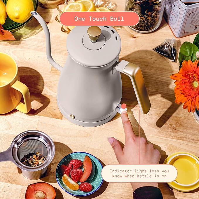 1-Liter Electric Gooseneck Kettle, 1200W Fast Heating Pour Over Coffee and Tea Kettle with Precise Spout (Porcini Taupe)