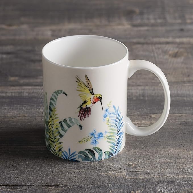Maison d' Hermine Coffee Mug with Handles Fine Bone China Mugs Pack of One Tea Cups for Hot Beverages Cappuccino Latte Home Restaurant Office Perfect for Gift (Tropiques - Hummingbird, 12 Ounce)
