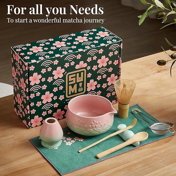 Matcha Whisk Set 9pcs – Matcha Tea Set with Ceramic Matcha Bowl, Bamboo Whisk (Chasen), Scoop, Sifter | Matcha Kit for Japanese Tea Ceremony & Beginners(Gradient)