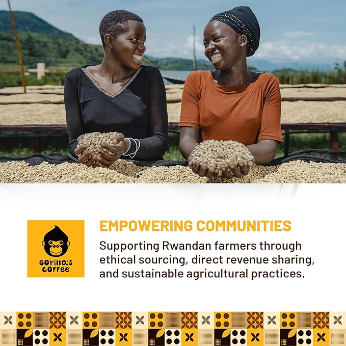 Gorilla's Coffee 100% Arabica - Dark Roast Whole Bean Coffee, Fair Trade, Full Bodied, with Notes of Dark Chocolate | Premium Rwandan Coffee | Rich, Flavorful, and Aromatic (500g/17.6oz)
