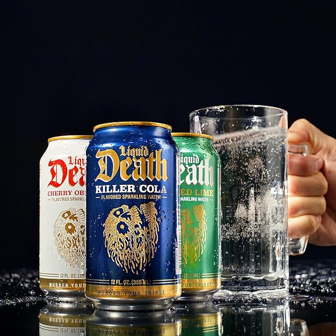 Liquid Death Soda-Flavored Sparkling Water - Grave Fruit (Grapefruit Flavor), Less Sugar*, Huge Flavor, No Caffeine, No Artificial Sweeteners, 12 Fl Oz (Pack of 12)