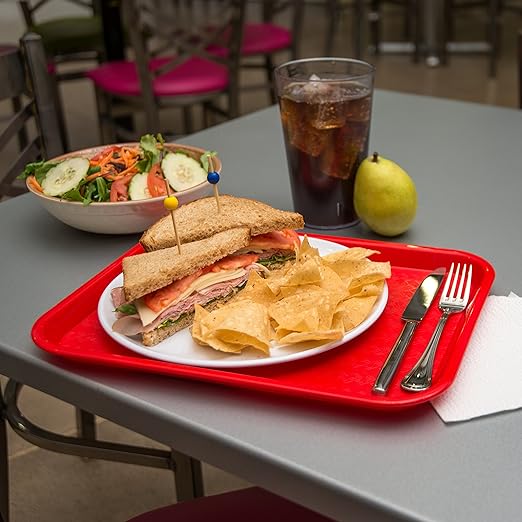Carlisle FoodService Products Café Standard Cafeteria/Fast Food Tray, 10" x 14", Red (Pack of 2)
