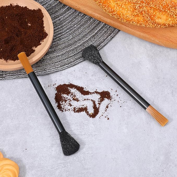 Classicseali 2pcs Espresso Cleaning Brush,Coffee Brush,Dual Head Coffee Cleaning Brushes with Nylon Bristles,Aluminum handle,for Espresso Machine Cleanin,Used to Clean Tea Powder, Flour, Sugar