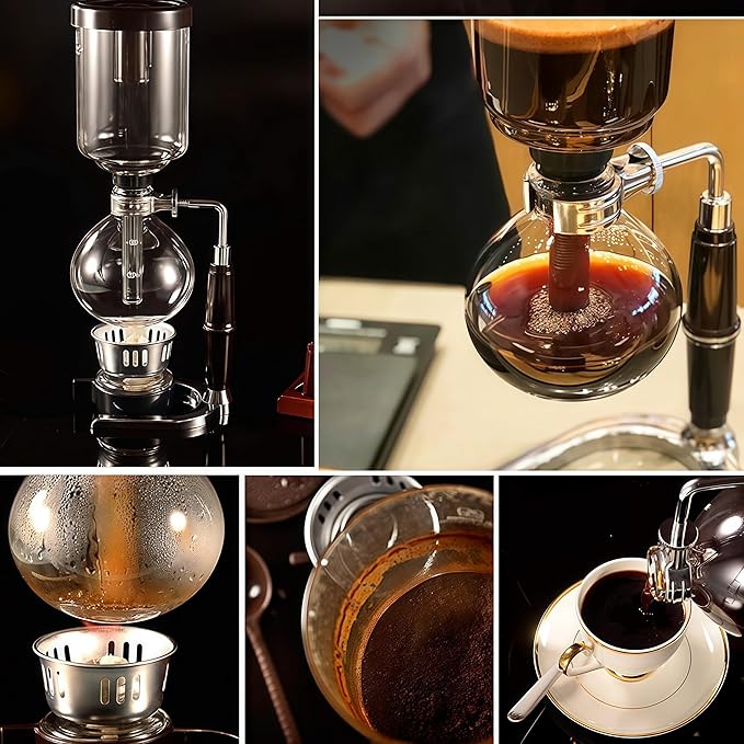 Borasilicate Glass Syphon Coffee Maker, 5-Cup 600ml(20.3 oz)Vaccum Gravity Clear Coffee Tabletop Siphon Pot with Reusable Cloth Filter Coffee Brewer Hot Tea Maker Machine(Standard Edition)