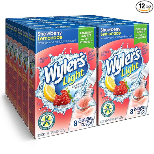 Wyler's Light Singles To Go (12 Pack), Strawberry Lemonade Water Drink Mix, 48 Total Powder Drink Mix Packets