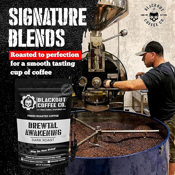 Blackout Coffee Brewtal Awakening Whole Bean Coffee – Dark Roast, High Caffeine, Bold & Strong – Freshly Roasted 12oz Bag