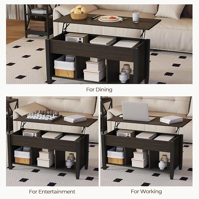 Yaheetech Coffee Table, 41in Lift Top Coffee Table with Storage Hidden Compartment & Shelf, Retro Coffee Center Table with Lift Tabletop for Living Room, Espresso