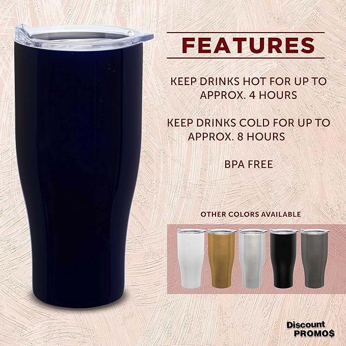 DISCOUNT PROMOS 10 Stainless Steel Grip Travel Mugs Set, 27 oz. - Vacuum Insulated, Plastic Lid - Blue