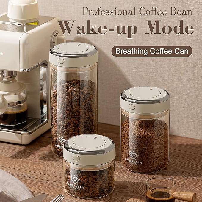 Coffee Bean Storage Container with One-way Valve Airtight Lid Date Tracker for Coffee and More Food Fresh and Storage, Clear Borosilicate Glass Coffee Canister(0.5 Qt - 6 OZ)