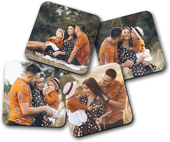 Smile Art Design Upload 6 Images Custom Coaster Print with Your Photos 6 Piece Set Glossy Vibrant Hardboard Personalized Photo Collage Picture Photo Prints Personalized Gifts Wedding Gift Decoration