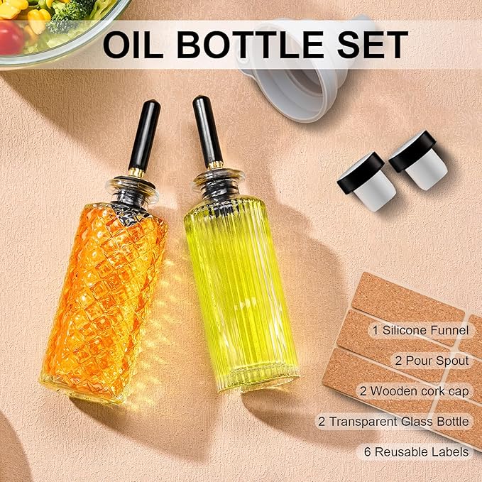 Glass Coffee Syrup Dispenser Bottles Set - 2 Pack, 5 OZ with Metal Pour Spouts and Labels, Perfect for Maple, Honey Syrup & Oil