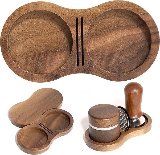 NEOUZA Coffee Tamper Stand Holder for Tamper, Distribution Tool, Puck Screen, Walnut Wood,51mm 53mm 58mm Universal
