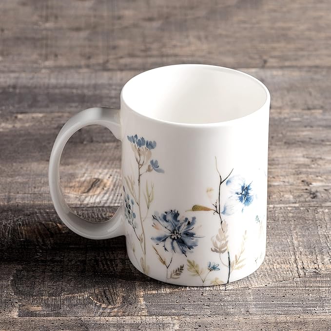 Maison d' Hermine Coffee Mug with Handles Fine Bone China Mugs Pack of One Tea Cups for Hot Beverages Cappuccino Latte Home Restaurant Office Perfect for Gift (Ice Florals - Forsty Morning, 12 Ounce)