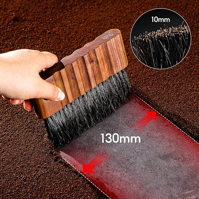 Bincoo Coffee Brush with Cleaning Cloth - Wooden Handle Cleaning Brush for Grinders, Espresso Machines & Countertops, Reusable Barista Tool with Hanging Hook for Coffee Grounds Removal