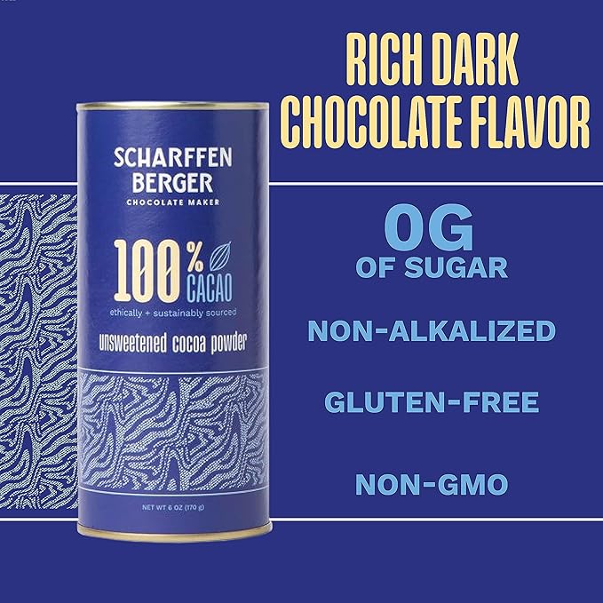 Scharffen Berger 100% Cacao Unsweetened Dark Chocolate Cocoa Powder (6 Ounce, Pack of 2) - Gluten Free, Non GMO, Natural Chocolate Powder