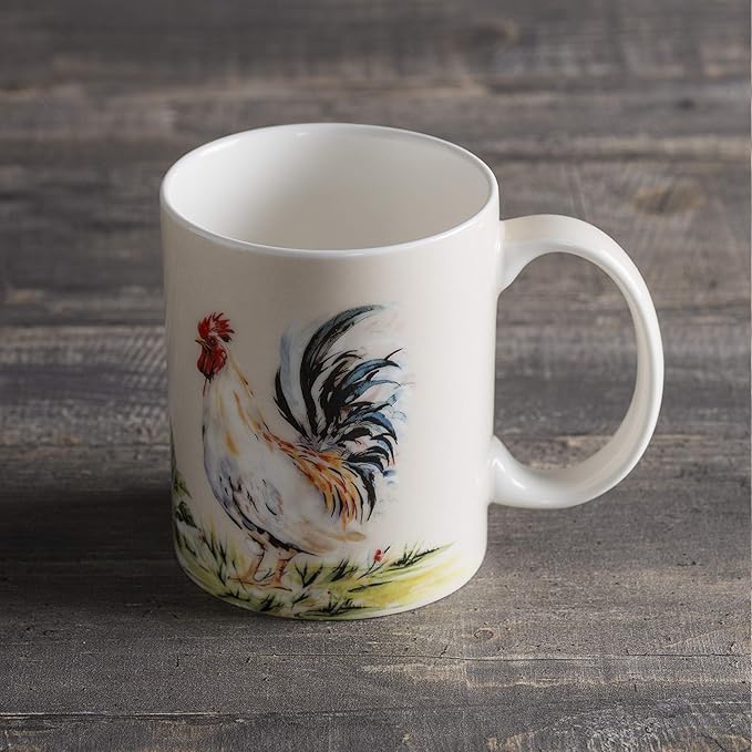 Maison d' Hermine Coffee Mug with Handles Fine Bone China Mugs Pack of One Tea Cups for Hot Beverages Cappuccino Latte Home Restaurant Office Perfect for Gift (Campagne - Coq, 15 Ounce)