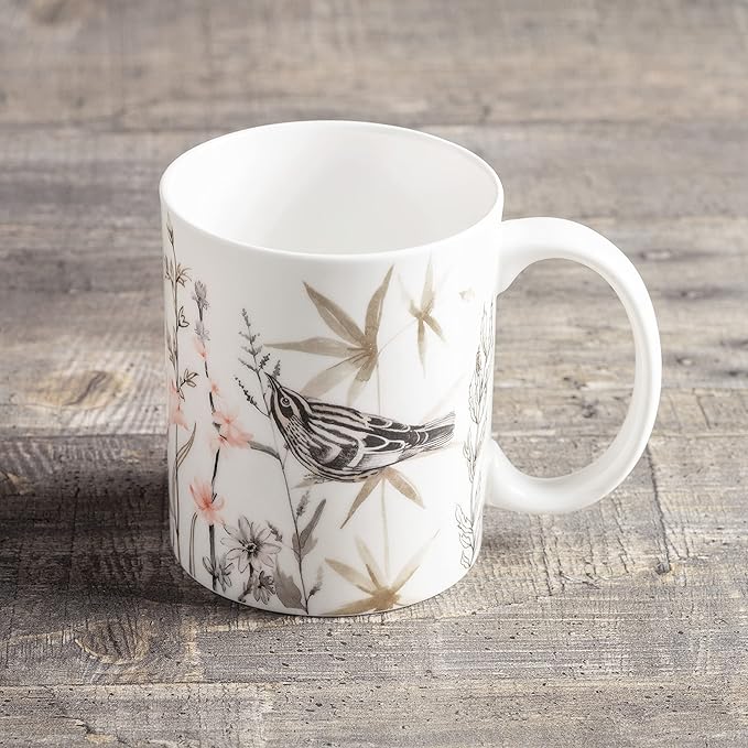 Maison d' Hermine Coffee Mug with Handles Fine Bone China Mugs Pack of One Tea Cups for Hot Beverages Cappuccino Latte Home Office Perfect for Gift (Meadow Florals - Brown Meadow Mornings, 15 Ounce)