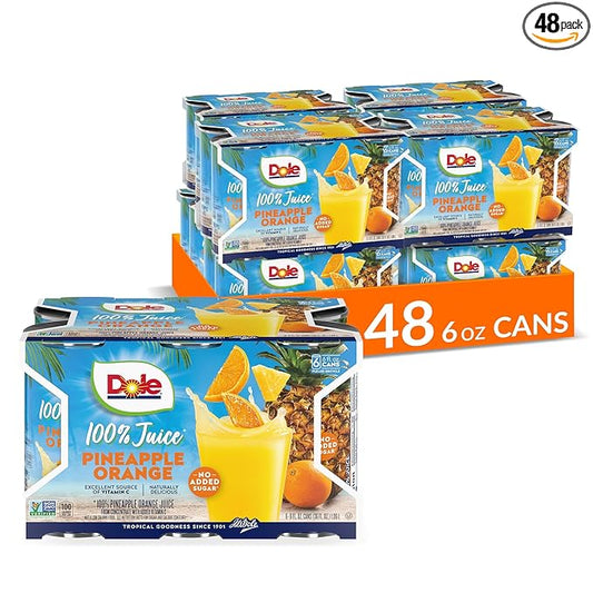 Dole Pineapple Orange Juice, 100% Fruit Juice with Added Vitamin C, 6 Fl Oz (Pack of 6), 48 Total Cans