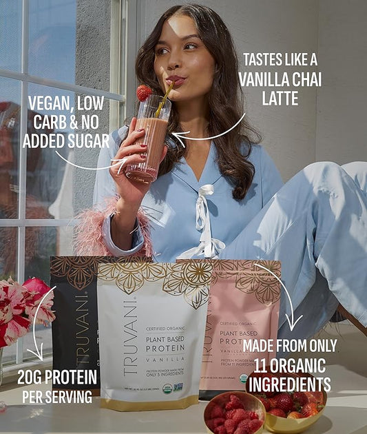 Truvani Vegan Pea Protein Powder | Vanilla Chai | 20g Organic Plant Based Protein | 1 Serving | Keto | Gluten & Dairy Free | Low Carb | No Added Sugar